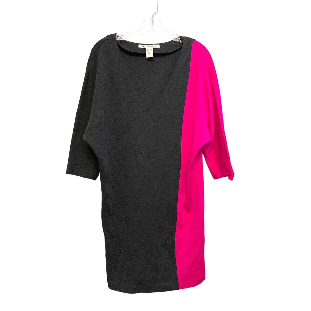 Diane Von Furstenberg Colorblock Wool Pencil Mini‎ Dress Size 8 Pink Grey V-Neck